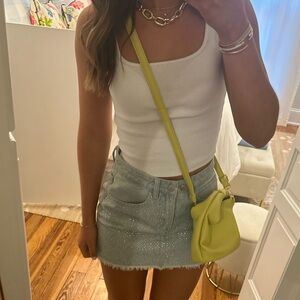 By The Way Rainbow Rhinestone Denim Mini Skirt